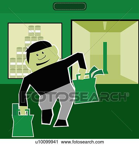 Clip Art - Young man carrying shopping bags. Fotosearch