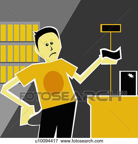Young man standing near a check out counter View Large Illustration Stock Illustration - Young man standing near a check out counter. Fotosearch