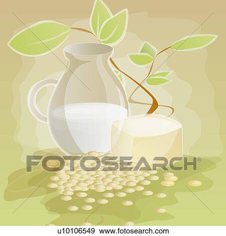 Close-up of a jug of milk with cheese and pulses View Large Illustration Stock Illustration - Close-up of a jug of milk with cheese and pulses. Fotosearch