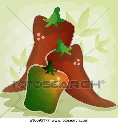Stock Illustration - Close-up of three bell peppers. Fotosearch