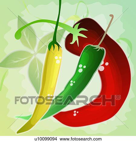 Stock Illustration - Close-up of three chili peppers. Fotosearch