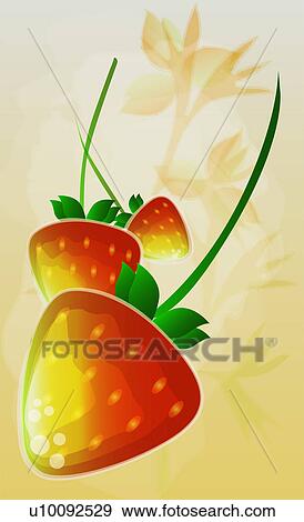 Close-up of three strawberries View Large Illustration Stock Illustration - Close-up of three strawberries. Fotosearch
