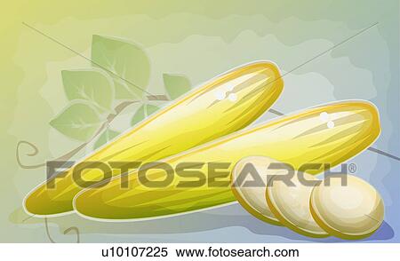 Stock Illustration - Close-up of two cucumbers with slices. Fotosearch