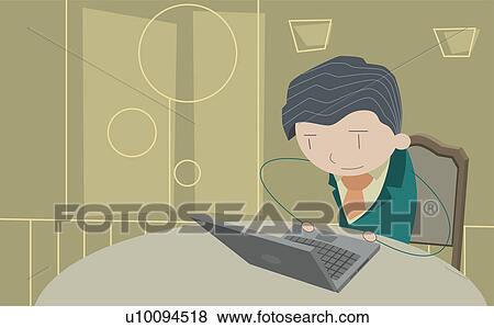 Stock Illustration - Businessman using a laptop. Fotosearch