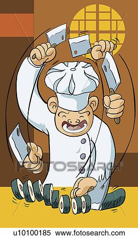 Stock Illustration - Close-up of a chef cutting vegetables. Fotosearch
