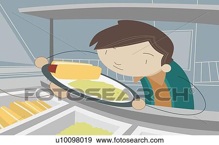 Stock Illustration - Close-up of a man holding a hot dog on a plate. Fotosearch