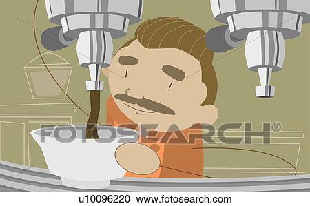 Clipart - Close-up of a man making an espresso. Fotosearch