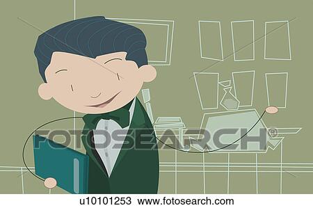 Drawing - Close-up of a waiter holding a menu. Fotosearch