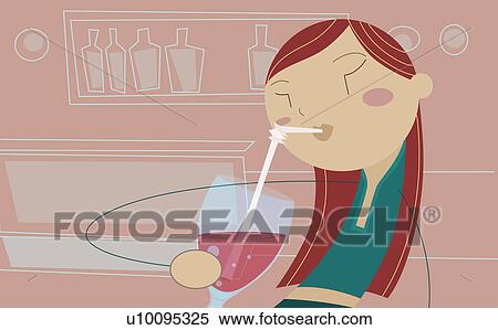 Close-up of a woman drinking with a straw View Large Illustration Stock Illustration - Close-up of a woman drinking with a straw. Fotosearch