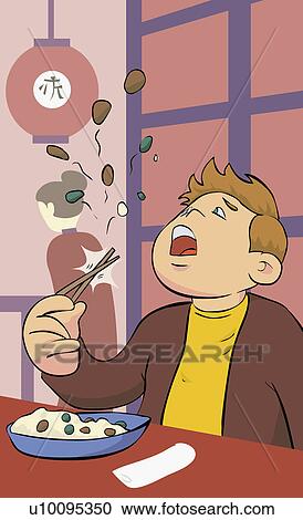Close-up of a young man holding chopsticks View Large Illustration Clipart - Close-up of a young man holding chopsticks. Fotosearch