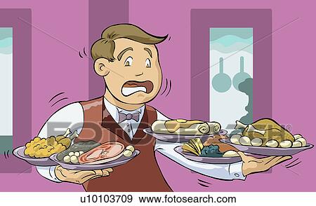 Close-up of a young man holding plates of meat View Large Illustration Stock Illustration - Close-up of a young man holding plates of meat. Fotosearch
