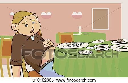 Stock Illustration - Close-up of a young man resting in a restaurant after eating. Fotosearch