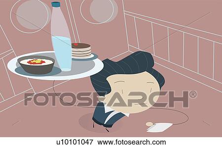 High angle view of a waiter carrying food on a serving tray View Large Illustration Stock Illustration - High angle view of a waiter carrying food on a serving tray. Fotosearch
