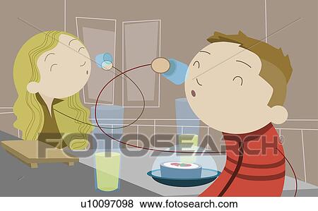 Stock Illustration - Man and a woman having drinks. Fotosearch