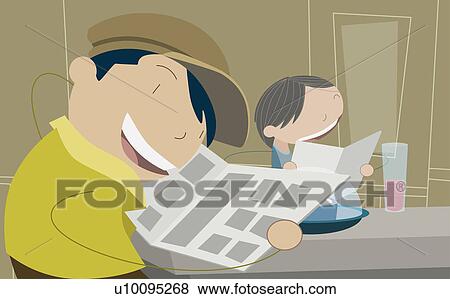 Man and a woman reading a menu in a restaurant View Large Illustration Stock Illustration - Man and a woman reading a menu in a restaurant. Fotosearch
