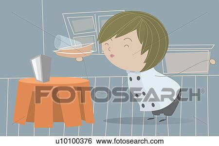 Waitress carrying a tray in a hotel View Large Illustration Stock Illustration - Waitress carrying a tray in a hotel. Fotosearch