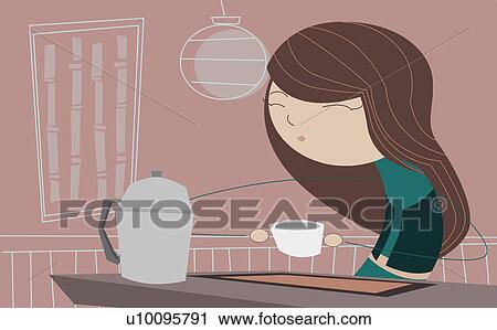 Woman holding a tea cup View Large Illustration Clip Art - Woman holding a tea cup. Fotosearch
