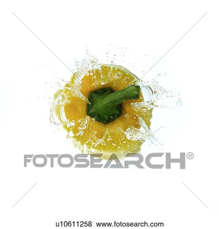 Yellow bell pepper falling into water, splashing water upwards View Large Photo Image Stock Photo - Yellow bell pepper falling into water, splashing water upwards. Fotosearch