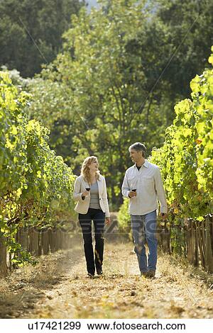 Man and woman walking in vineyard, Napa Valley, California, USA View Large Photo Image Stock Photo - Man and woman walking in vineyard, Napa Valley, California, USA. Fotosearch