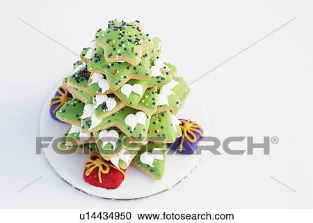 Stock Image - Christmas tree made from gingerbread (high angle view). Fotosearch