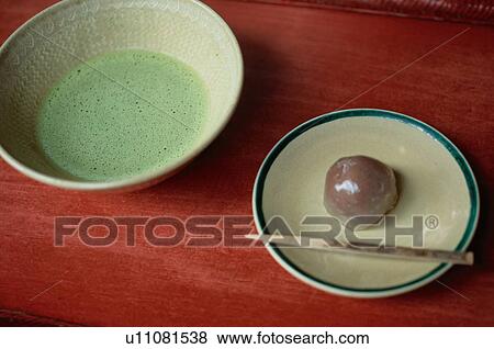 Stock Photo - Powdered Green Tea And Cake. Fotosearch
