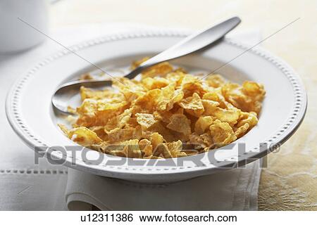 Bowl of cornflakes with milk View Large Photo Image Stock Photograph - Bowl of cornflakes with milk. Fotosearch