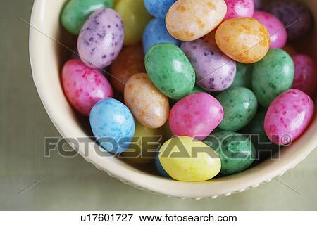 Stock Photo - Jelly beans in bowl (close-up, high angle view). Fotosearch