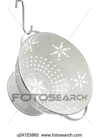 Stock Photography - Empty colander hanging from hook. Fotosearch
