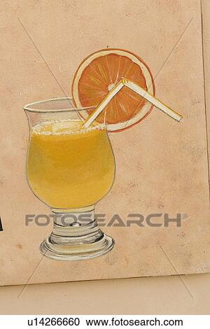 Stock Image - Close-Up, Drinking Straw, Freshness, Full, Glass. Fotosearch