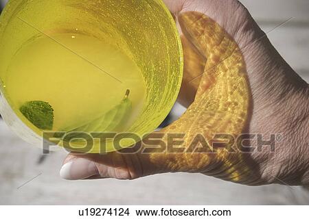 Picture - Glass, Holding, Human Hand, Leaf. Fotosearch