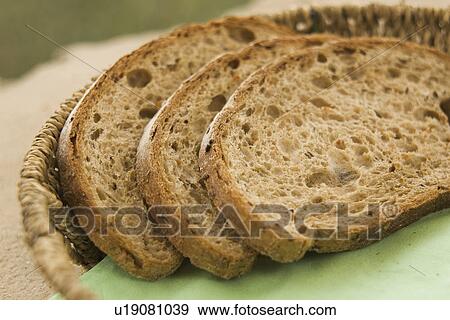 Stock Photo - Basket, Close-Up, Brown Bread, Bread, Arrangement. Fotosearch