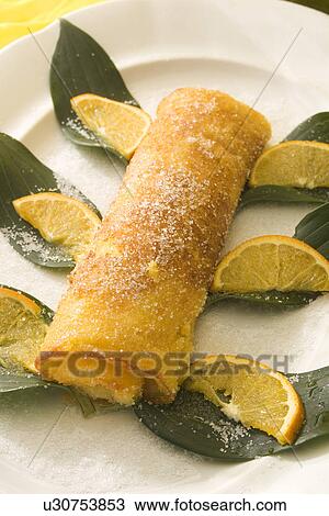 Stock Image - Close-Up, Crepe Suzette, Dessert, Food, Indoors. Fotosearch