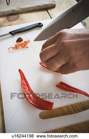 Stock Photo - Chilies, Close-Up, Cutting, Cutting Board, Food. Fotosearch