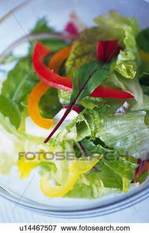 Stock Photo - Mixed salad leaves in bowl, Differential Focus, Close Up. Fotosearch