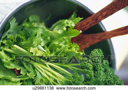Stock Photo - Mixed salad leaves in bowl, Differential Focus. Fotosearch