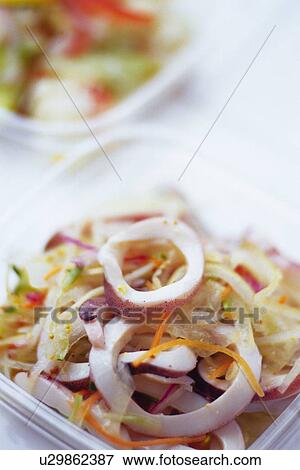 Stock Photo - Pickled vegetables and cuttlefish slices, Differential Focus. Fotosearch