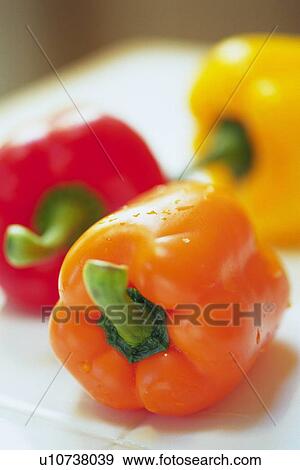 Three paprika, close up, Differential Focus View Large Photo Image Stock Photo - Three paprika, close up, Differential Focus. Fotosearch