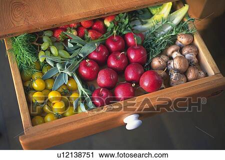 Various foods in drawer, high angle view View Large Photo Image Stock Image - Various foods in drawer, high angle view. Fotosearch
