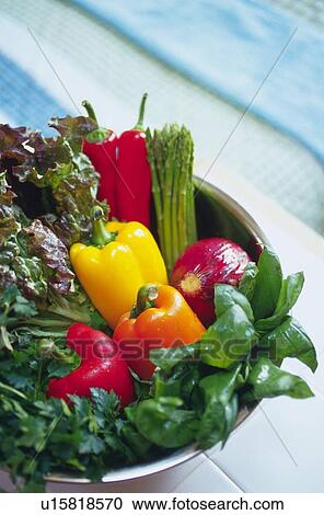 Stock Image - Various vegetables in bowl, Differential Focus . Fotosearch