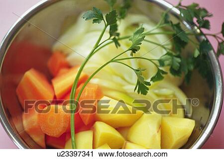Stock Image - Various vegetables in bowl, Differential Focus . Fotosearch