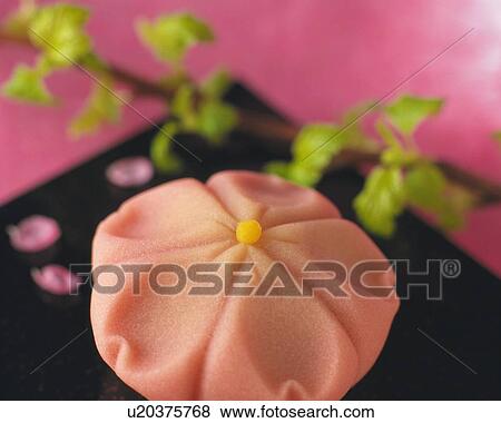 Stock Photo - shi, Japanese sweets on plate, high angle view, Differential Focus, Close Up. Fotosearch
