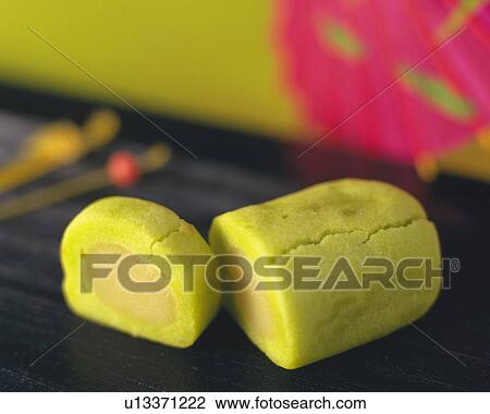 Stock Image - shi, Japanese sweets on plate, Differential Focus. Fotosearch