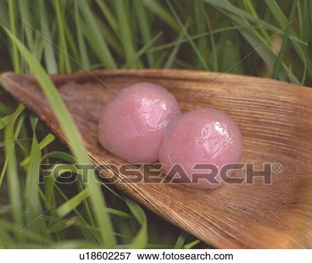 Stock Photo - Sweet rice dumplings on bamboo leaf in bush, Differential Focus. Fotosearch