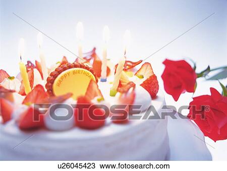 Birthday cake with strawberry and whipped cream, roses View Large Photo Image Stock Image - Birthday cake with strawberry and whipped cream, roses. Fotosearch