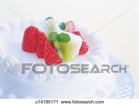 Cake with whipped cream and fruits View Large Photo Image Stock Image - Cake with whipped cream and fruits. Fotosearch