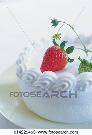 Cake with whipped cream and strawberry View Large Photo Image Stock Image - Cake with whipped cream and strawberry. Fotosearch
