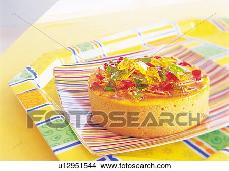 Picture - Mousse cake covered with jelly on plate. Fotosearch