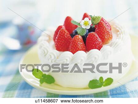 Strawberry cake with whipped cream View Large Photo Image Stock Photo - Strawberry cake with whipped cream. Fotosearch