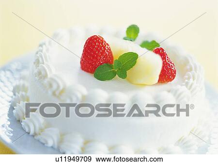 Strawberry cake with whipped cream View Large Photo Image Stock Photo - Strawberry cake with whipped cream. Fotosearch