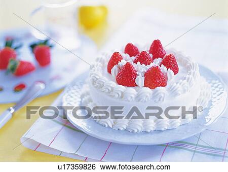Strawberry cake with whipped cream View Large Photo Image Stock Photograph - Strawberry cake with whipped cream. Fotosearch